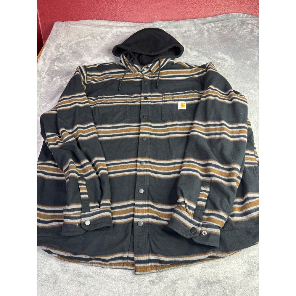 Carhartt mens 2XL Tall Rugged Fit Relaxed Shirt Flannel Jac Jacket Fleece lined